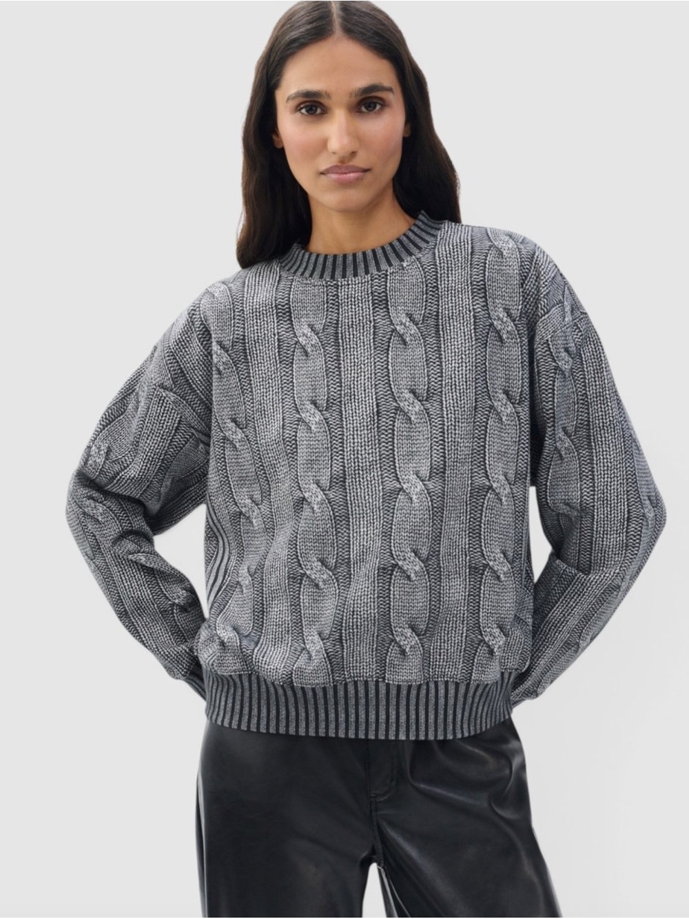rag & bone Cable-Knit effect Crewneck Sweatshirt Cotton Fleece washed black sm